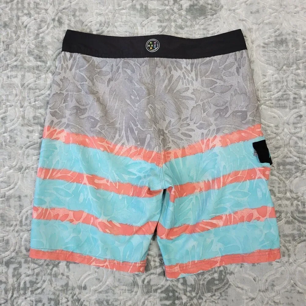 Maui and Sons Board Shorts Mens 32 Gray Black Shark Stretch Swim Trunks Surf